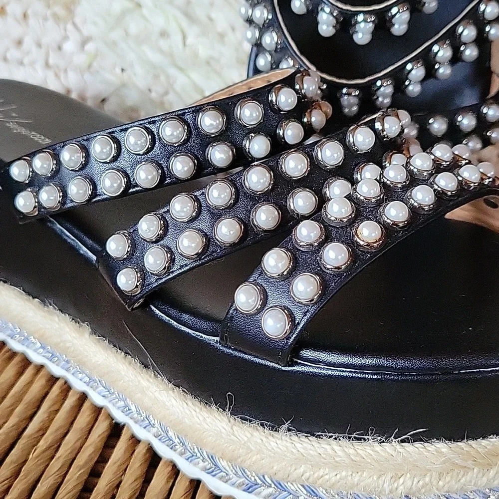 Sergio Todzi, jeweled pearl, espadrille, platform, wedge, size 40EU 9.5 US